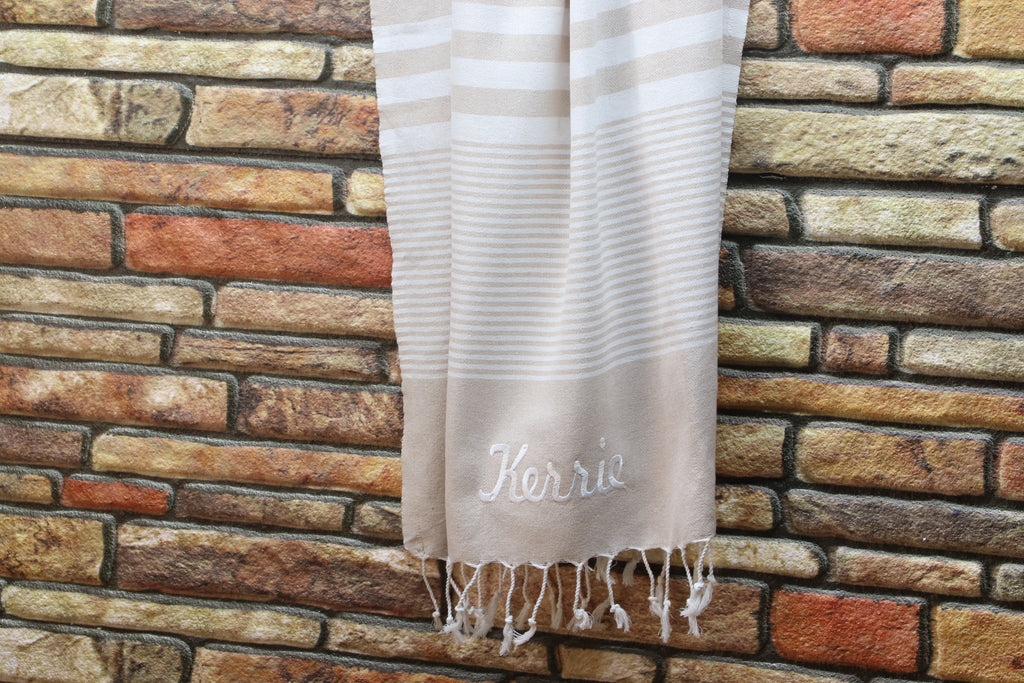 Personalized Turkish Towel – Custom Name Embroidered Peshtemal