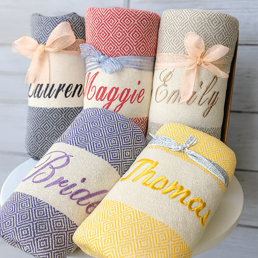 Custom Name Turkish Towels – Personalized Gift for Her, Bridesmaid or Bachelorette Party Favor