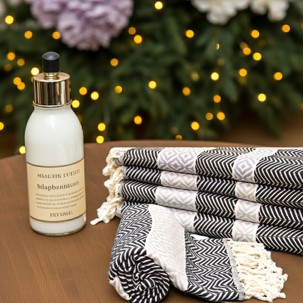 Black & White Turkish Towel – Handmade Cotton Towel with Boho Chevron Design, Personalized Gift for Her, Bridesmaid or Home Spa Towel