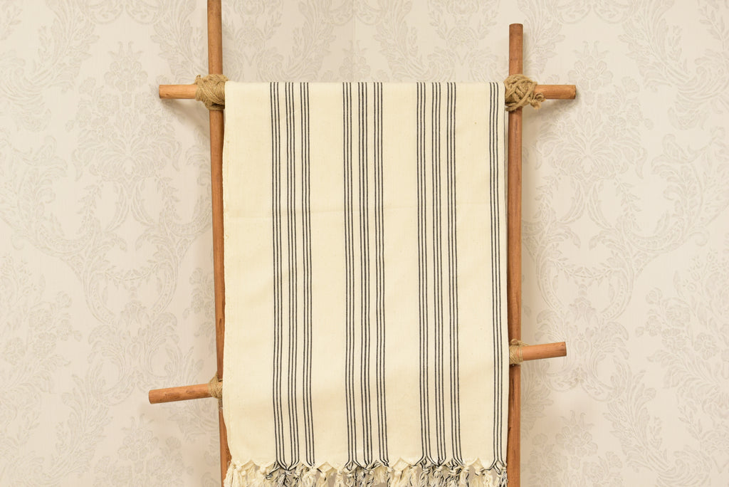 Black Striped Turkish Towel – Personalized Gift, Natural Cotton Peshtemal, Farmhouse Style Spa & Guest Towel